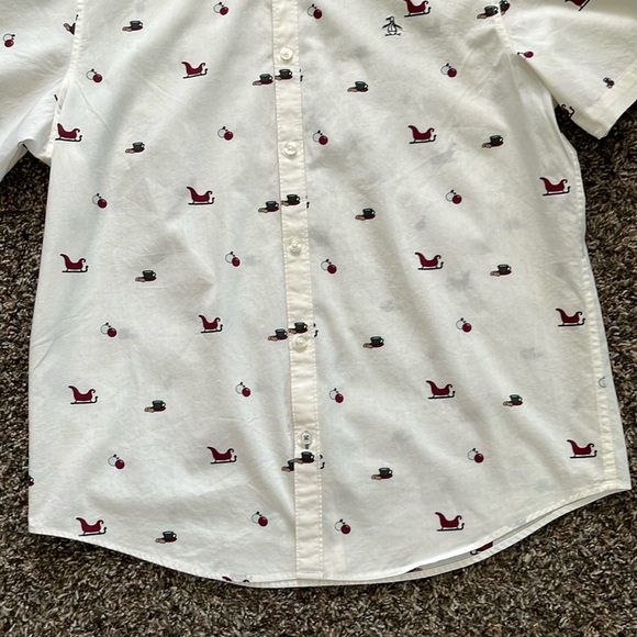 Penguin by Munsingwear, White Christmas Button Down Shirt, Size Large, Holiday - Picture 3 of 12